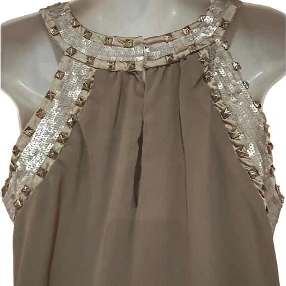 Boston Proper Taupe And Sequin Neck Tunic Tie Waist Top Womens Medium - Picture 3 of 8